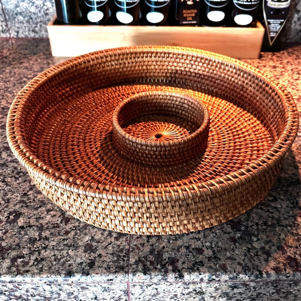 Woven Rattan Chip & Dip Server Tray Charger 15" William Sonoma